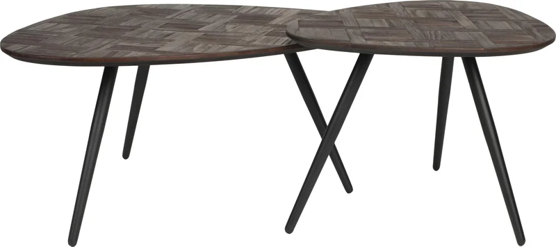 Couchtisch PION 2-er Set aus recyceltem Teakholzfurnier