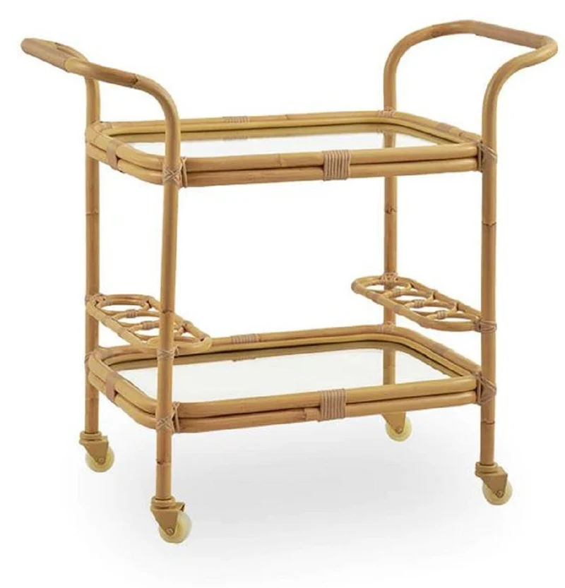 Casa Padrino Luxus Outdoor Servierwagen Naturfarben 89 x 45 x H. 82 cm - Wetterbeständiger Garten & Terrassen Trolley - Garten & Terrassen Accessoires - Luxus Qualität