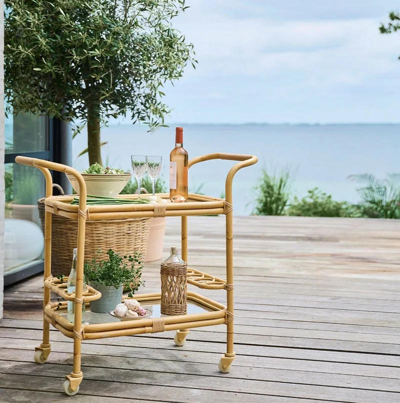 Casa Padrino Luxus Outdoor Servierwagen Naturfarben 89 x 45 x H. 82 cm - Wetterbeständiger Garten & Terrassen Trolley - Garten & Terrassen Accessoires - Luxus Qualität