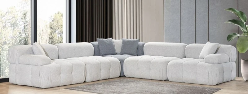 Casa Padrino Luxus Wohnzimmer Ecksofa Hellgrau / Grau 295 x 295 x H. 70 cm - Modulares 5 Teiliges Sofa - Hotel Sofa - Wohnzimmer Möbel - Hotel Möbel - Luxus Möbel