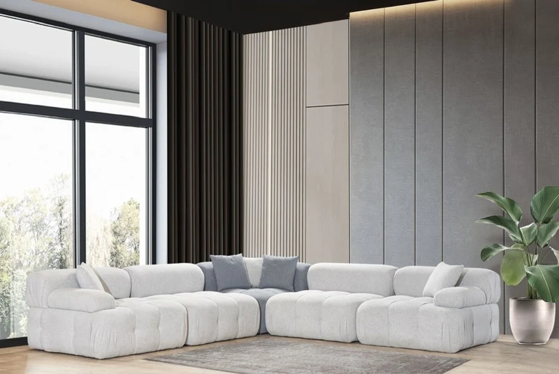 Casa Padrino Luxus Wohnzimmer Ecksofa Hellgrau / Grau 295 x 295 x H. 70 cm - Modulares 5 Teiliges Sofa - Hotel Sofa - Wohnzimmer Möbel - Hotel Möbel - Luxus Möbel