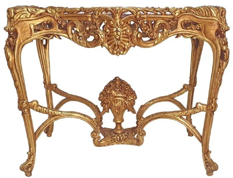 Casa Padrino Barock Beistelltisch Gold / Grau - Rechteckiger Antik Stil Tisch mit Marmorplatte - Wohnzimmer Möbel im Barockstil - Antik Stil Möbel - Barock Möbel
