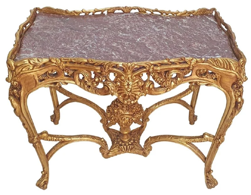 Casa Padrino Barock Beistelltisch Gold / Grau - Rechteckiger Antik Stil Tisch mit Marmorplatte - Wohnzimmer Möbel im Barockstil - Antik Stil Möbel - Barock Möbel