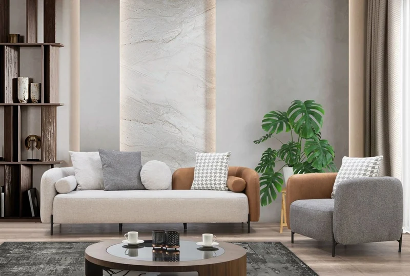 Casa Padrino Luxus Sofa Hellgrau / Braun / Schwarz 255 x 90 x H. 70 cm - Wohnzimmer Sofa - Wohnzimmer Möbel - Luxus Möbel - Luxus Einrichtung
