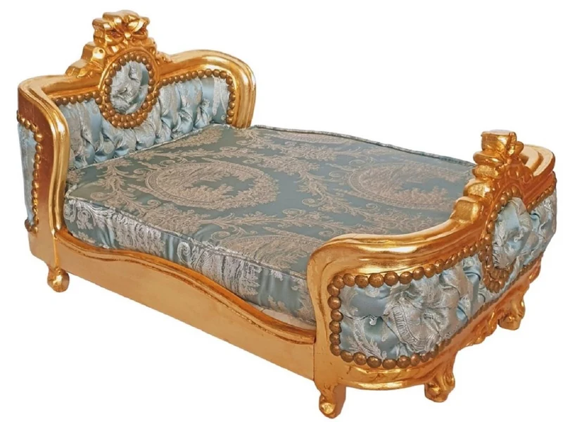 Casa Padrino Barock Hundebett Grün Muster / Gold - Handgefertigtes Antik Stil Hundebett - Prunkvolle Hunde Möbel im Barockstil - Antik Stil Tiermöbel - Barock Tiermöbel