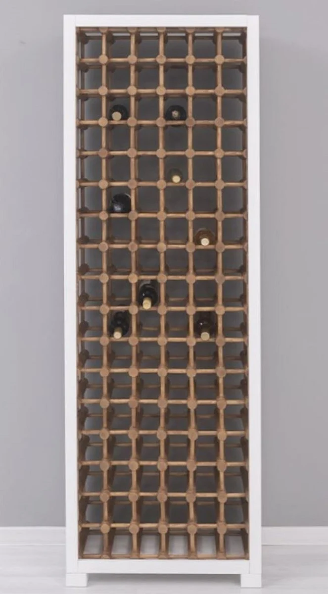 Casa Padrino Landhausstil Massivholz Weinschrank Weiß / Naturfarben 68 x 35 x H. 200 cm - Massivholz Weinregal im Landhausstil - Massivholz Bar Möbel - Landhausstil Bar Möbel