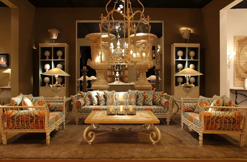 Casa Padrino Luxus Barock Schmiedeeisen Möbel Set Grün / Orange / Weiß - 1 Luxus Sofa & 2 Luxus Sessel & 1 Luxus Couchtisch - Wohnzimmer Möbel - Garten Möbel - Hotel Möbel - Luxus Barock Möbel