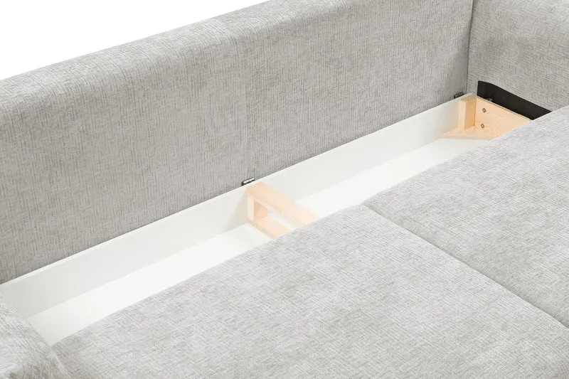 Dreisitziges ausklappbares Sofa Candeiro mit Stauraum, grauer Chenille-Bezug