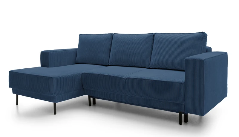 Ecksofa mit Schlaffunktion Rodario mini L-förmig mit Stauraum, dunkelblauer Cord, linksseitig