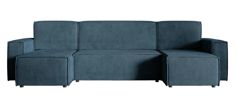 Ecksofa mit Schlaffunktion Copertino U-förmig mit Stauraum, universell, marineblauer Cordstoff