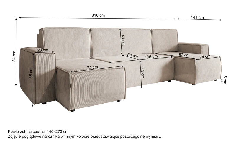 Ecksofa mit Schlaffunktion Copertino U-förmig mit Stauraum, universell, grün, Cord
