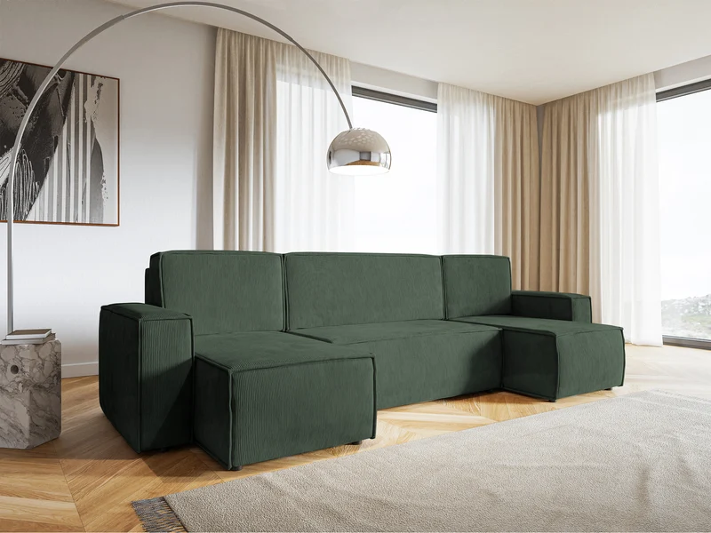Ecksofa mit Schlaffunktion Copertino U-förmig mit Stauraum, universell, grün, Cord