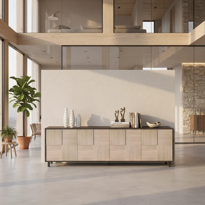 Sideboard "Mosaik" Eiche Premium - Schwarz/Weiß geölt 240cm