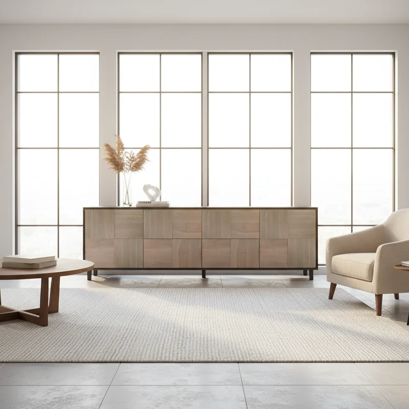 Sideboard "Mosaik" Eiche Premium - Schwarz/Weiß geölt 240cm