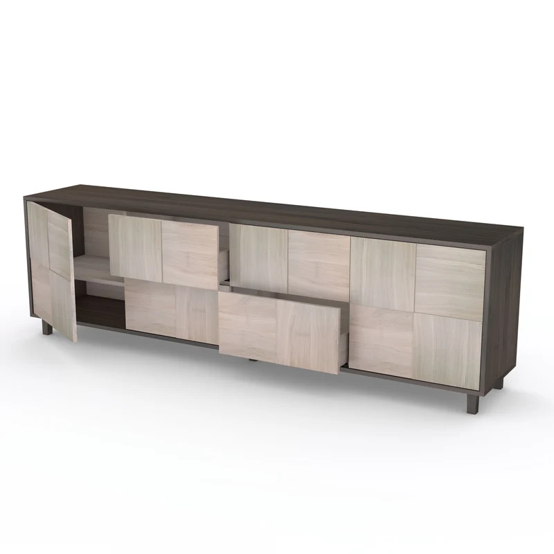Sideboard "Mosaik" Eiche Premium - Schwarz/Weiß geölt 240cm