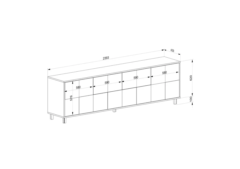 Sideboard "Mosaik" Eiche Premium - Natur/Schwarz geölt 240cm