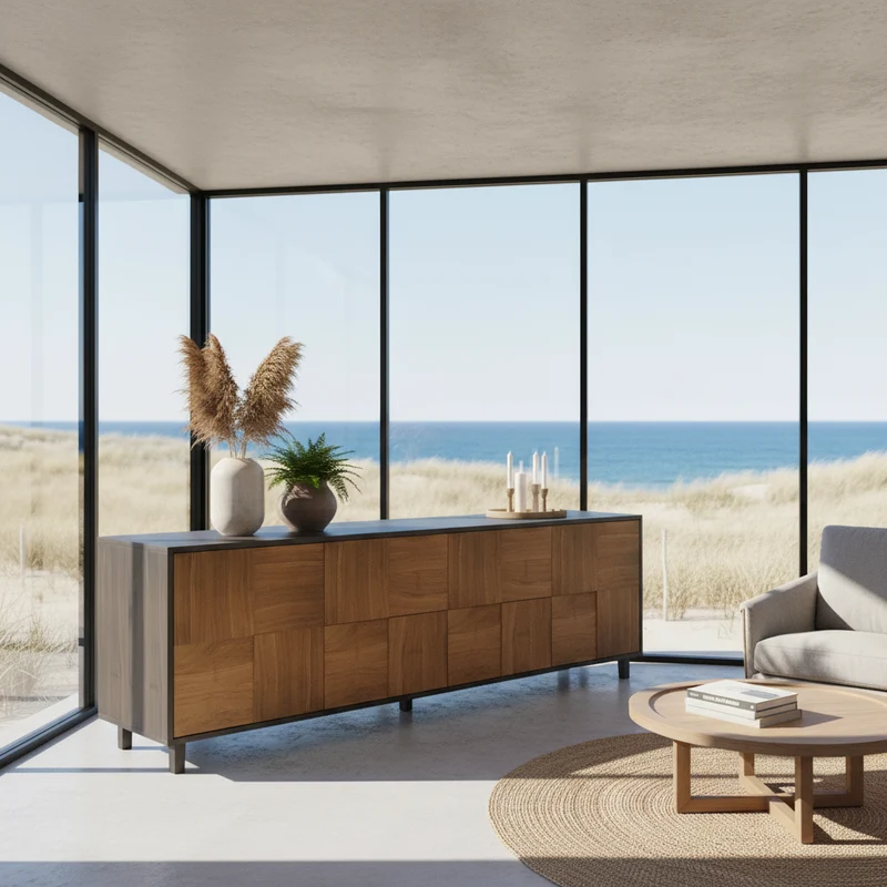 Sideboard "Mosaik" Eiche Premium - Natur/Schwarz geölt 240cm