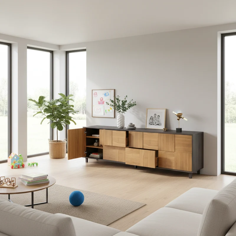 Sideboard "Mosaik" Eiche Premium - Natur/Schwarz geölt 240cm