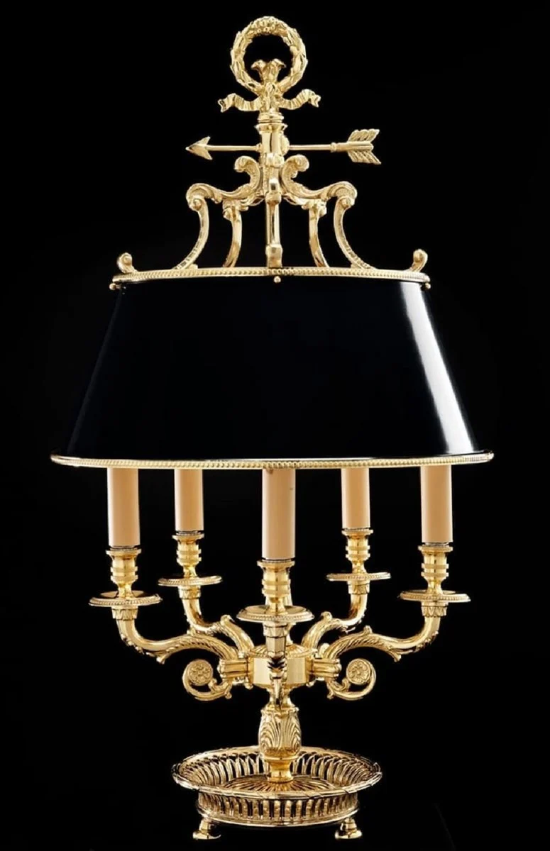 Casa Padrino Luxus Barock Tischleuchte Gold / Schwarz Ø 39 x H. 72 cm - Prunkvolle Barockstil Schreibtischleuchte - Edel & Prunkvoll - Luxus Qualität - Made in Italy