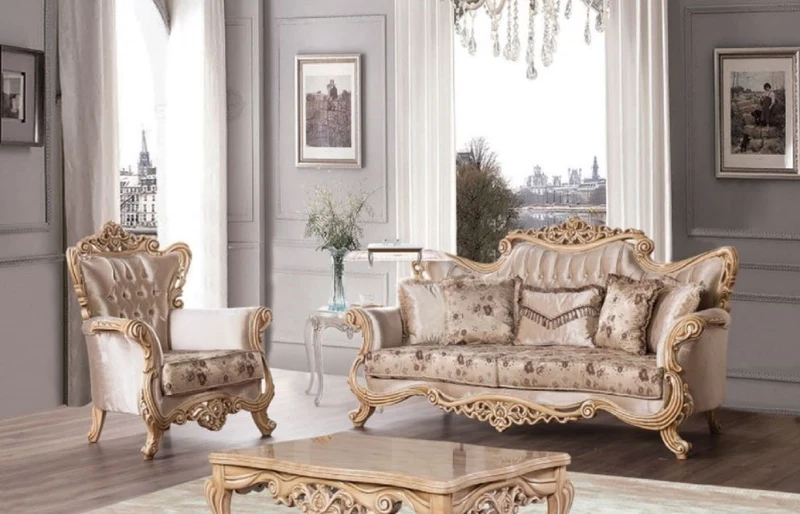 Casa Padrino Luxus Barock Couchtisch Naturfarben - Prunkvoller Massivholz Wohnzimmertisch im Barockstil - Barock Wohnzimmer Möbel - Edel & Prunkvoll