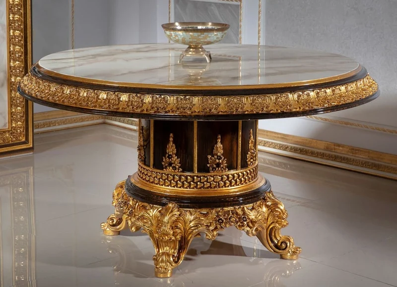 Casa Padrino Luxus Barock Konferenztisch Weiß / Dunkelbraun / Gold - Prunkvoller Massivholz Büro Tisch im Barockstil - Barock Büro Möbel - Edel & Prunkvoll