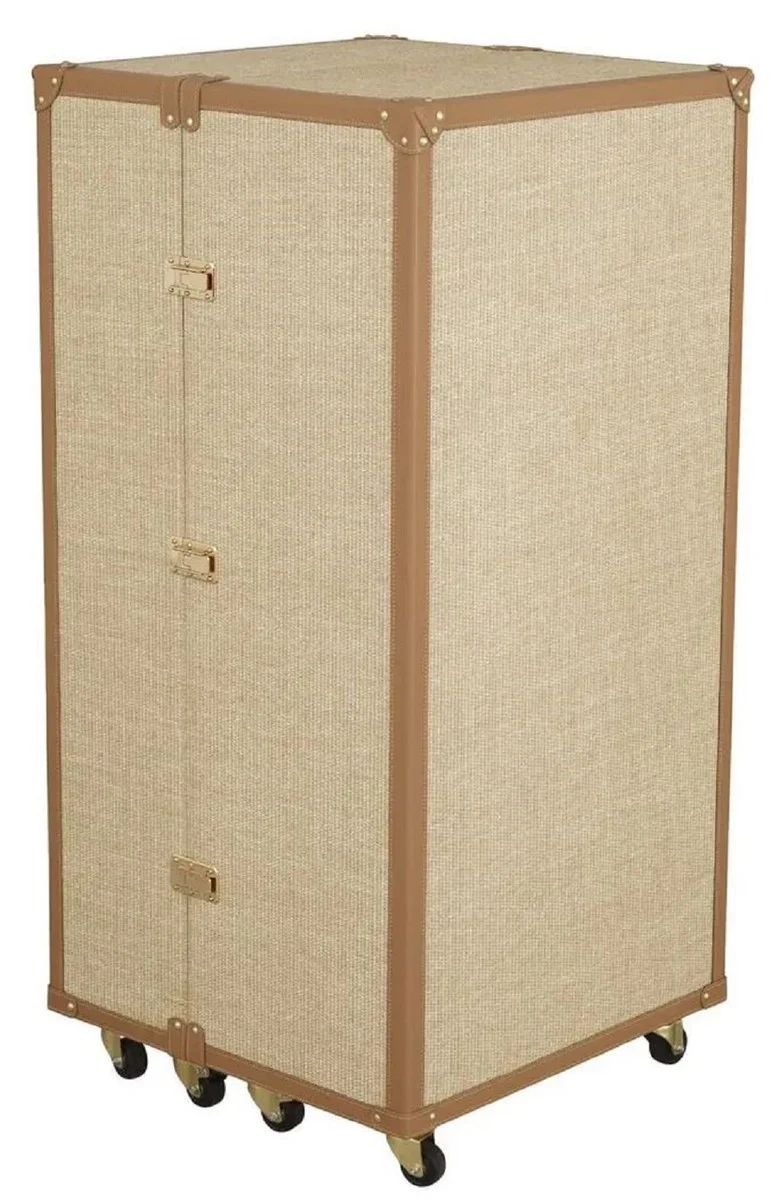 Casa Padrino Luxus Weinschrank im Koffer Design Naturfarben / Braun 59 x 59 x H. 122,5 cm - Kofferschrank mit Rollen - Bar Möbel - Luxus Möbel - Luxus Qualität
