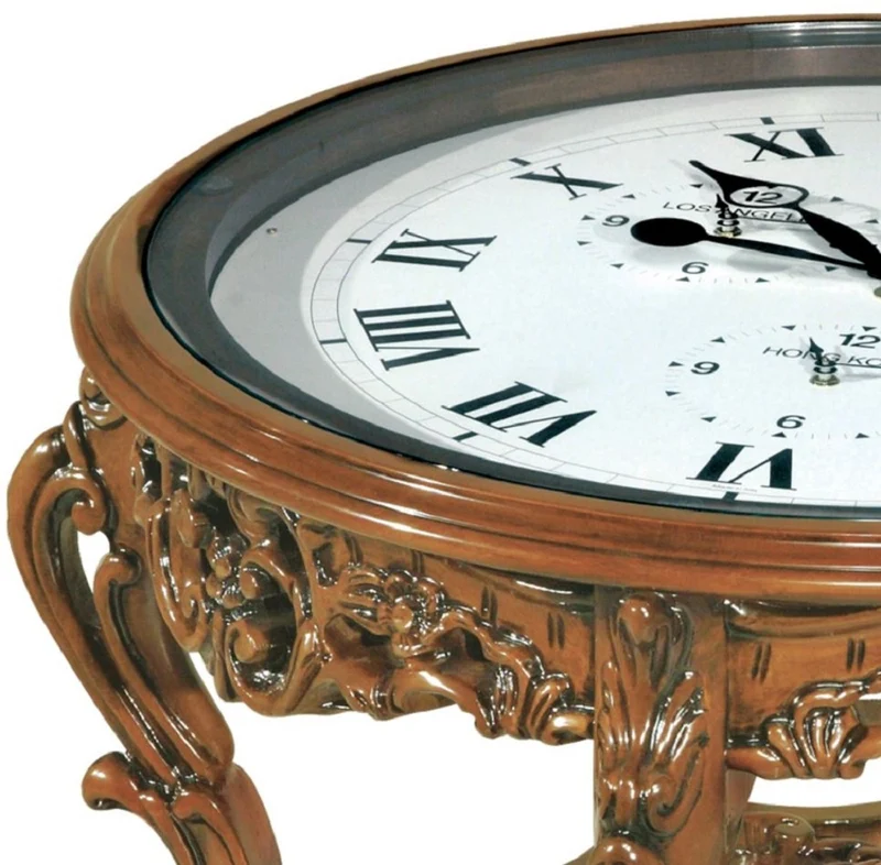 Casa Padrino Luxus Barock Couchtisch mit Uhr Braun - Prunkvoller Barockstil Cocktailtisch - Barock Möbel - Barock Interior - Edel & Prunkvoll - Luxus Qualität - Made in Italy