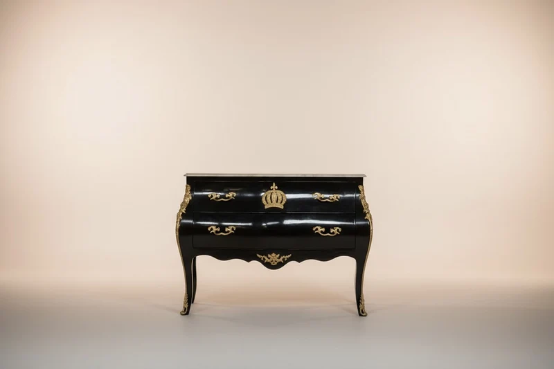 Casa Pompöös by Casa Padrino Barock Kommode mit 2 Schubladen, Massivholz, Schwarz / Gold / Weiß, 120 x 51 x 83 cm