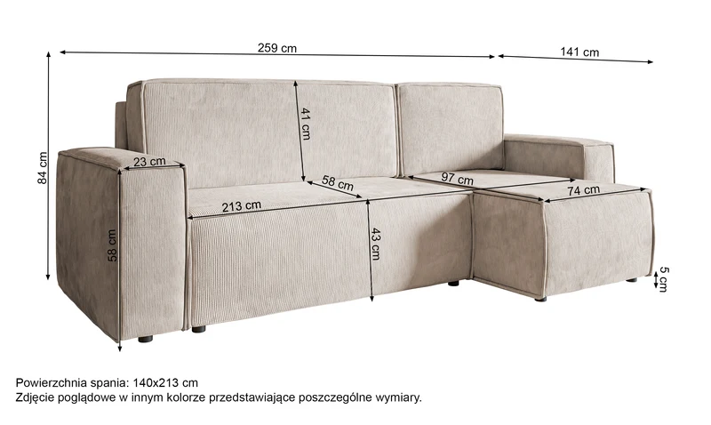 Ecksofa mit Schlaffunktion Copertino, L-förmig, mit Stauraum, universell, beige Cord