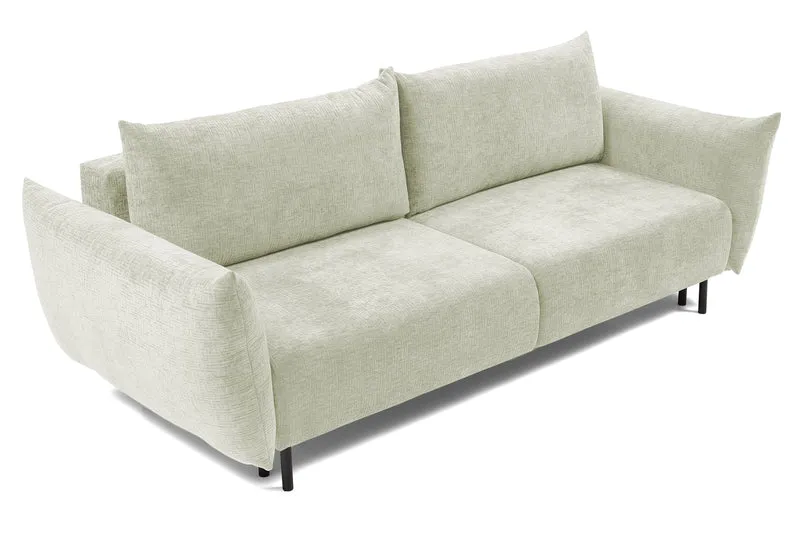 Dreisitziges ausklappbares Sofa Candeiro mit Stauraum, cremefarbenes Chenille