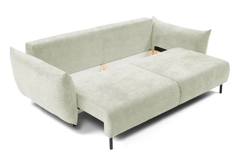 Dreisitziges ausklappbares Sofa Candeiro mit Stauraum, cremefarbenes Chenille