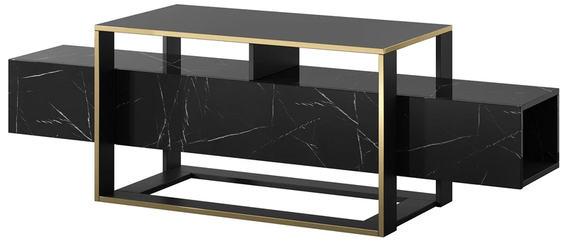 TV-Schrank Excelsum 160 cm schwarzer Marmor mit abschließbarem Fach