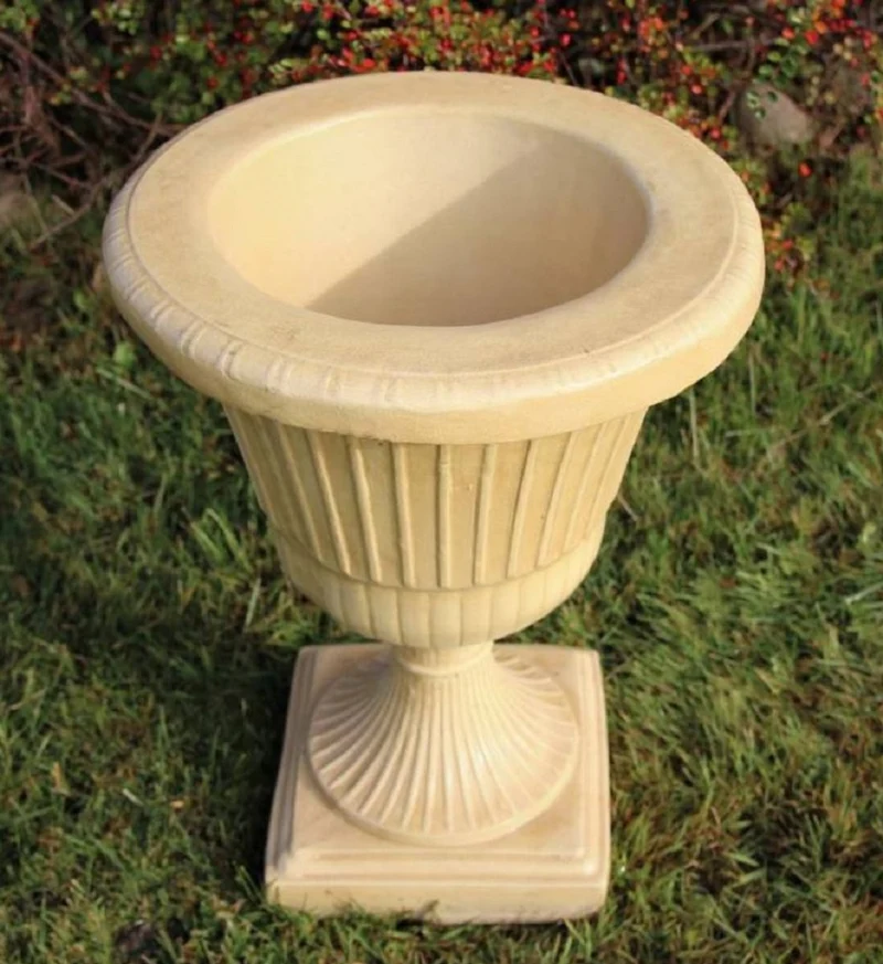 Casa Padrino Barock Garten Deko Blumentopf Sandfarben Ø 39 x H. 52 cm - Runder Pflanzentopf im Barockstil - Barock Garten Deko - Barock Terrassen Deko - Barock Deko Accessoires