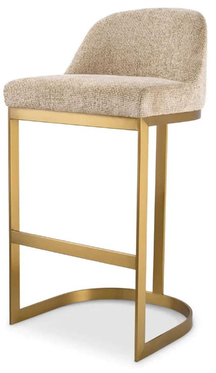 Casa Padrino Luxus Barstuhl Sandfarben / Messing 53 x 51 x H. 101 cm - Gepolsterter Edelstahl Barhocker - Bar Möbel - Luxus Möbel - Luxus Qualität