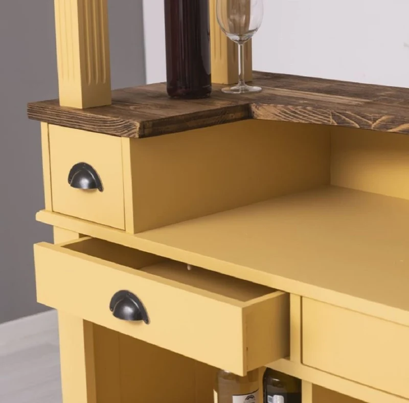 Casa Padrino Landhausstil Bar Theke Gelb / Braun 140 x 51 x H. 210 cm - Massivholz Thekentisch - Massivholz Barmöbel - Barmöbel im Landhausstil - Landhausstil Einrichtung