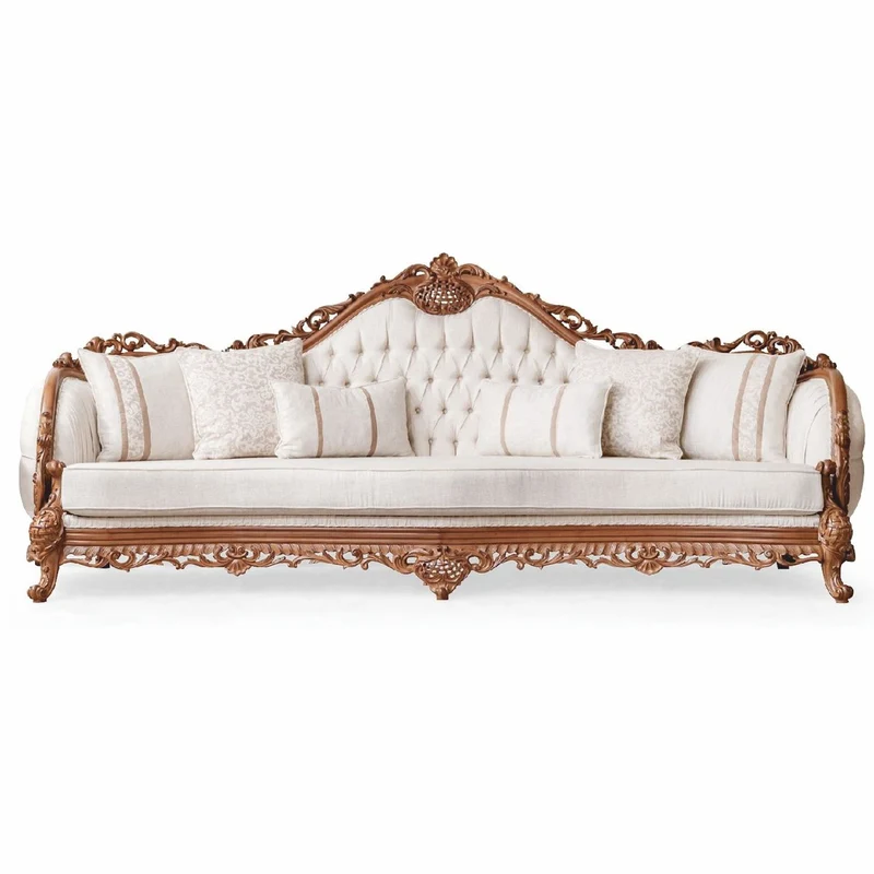 Casa Padrino Luxus Barock Wohnzimmer Sofa Weiß / Braun 295 cm - Barock Möbel
