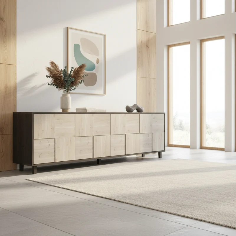 Sideboard "Mosaik" Eiche Rustikal - Schwarz/Weiß geölt 240cm