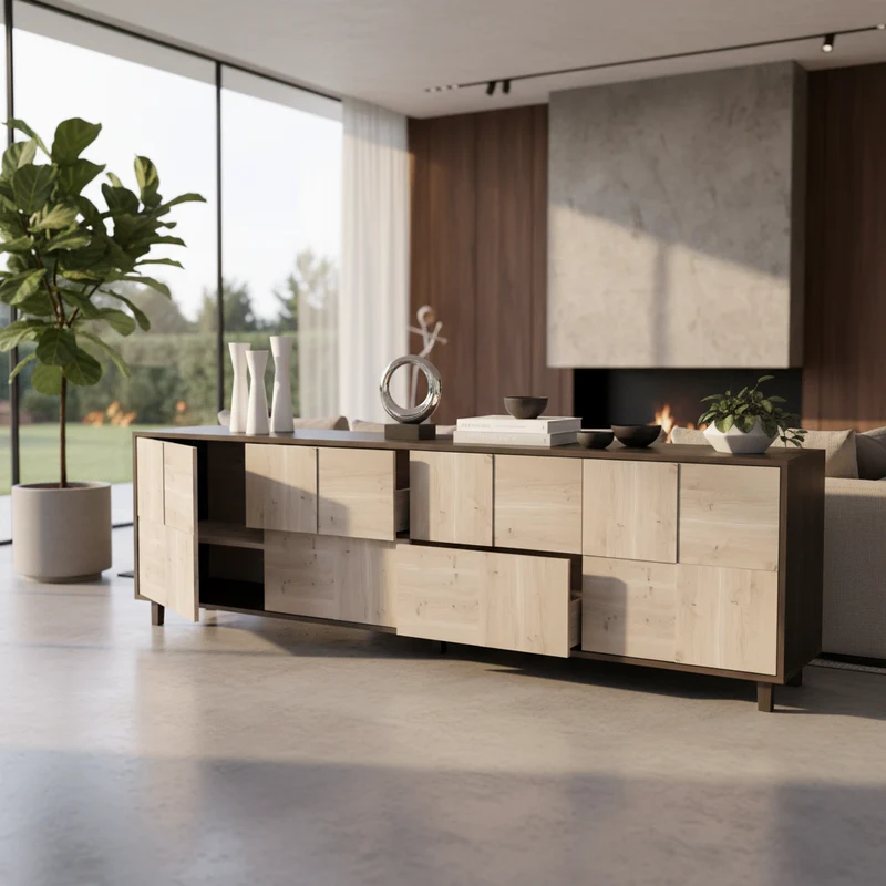 Sideboard "Mosaik" Eiche Rustikal - Schwarz/Weiß geölt 240cm