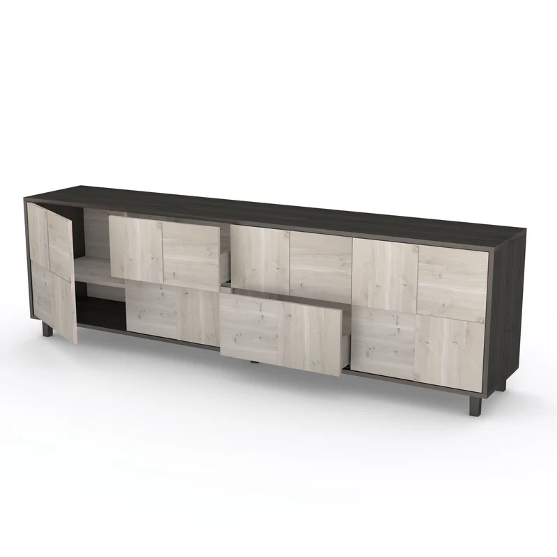 Sideboard "Mosaik" Eiche Rustikal - Schwarz/Weiß geölt 240cm