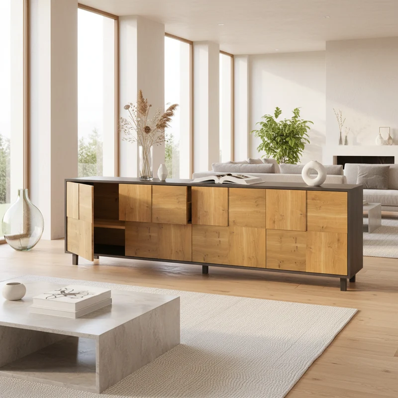 Sideboard "Mosaik" Eiche Rustikal - Natur/Schwarz geölt 240cm