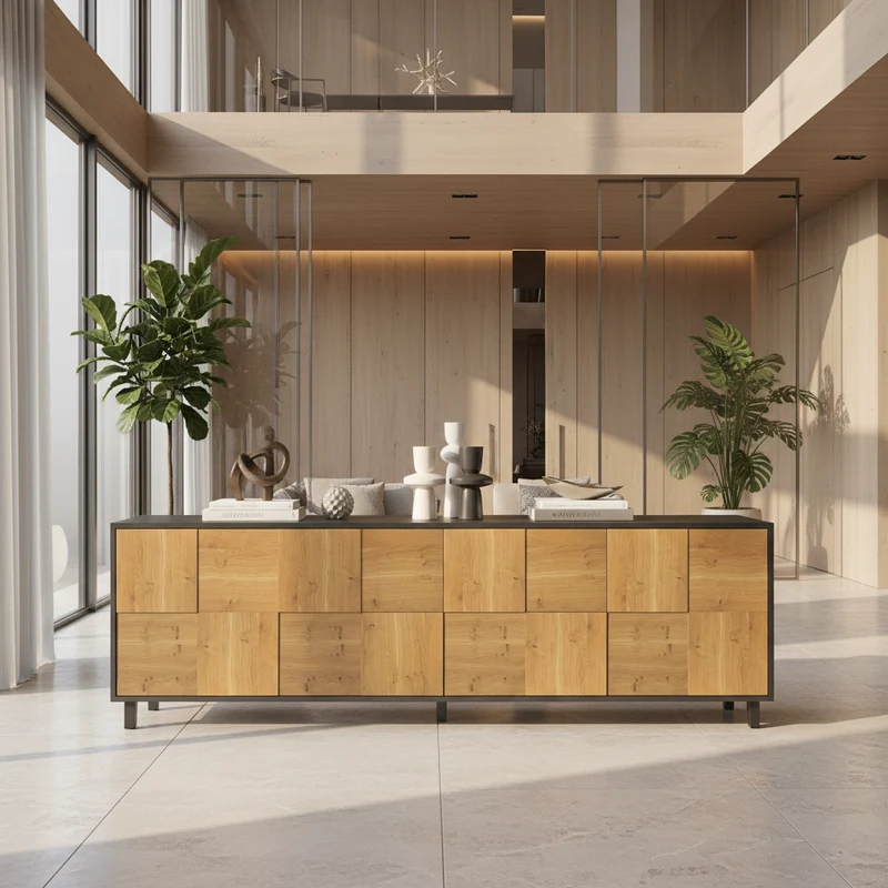 Sideboard "Mosaik" Eiche Rustikal - Natur/Schwarz geölt 240cm