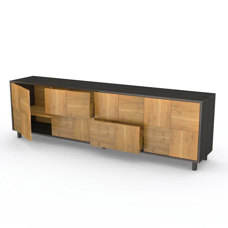 Sideboard "Mosaik" Eiche Rustikal - Natur/Schwarz geölt 240cm
