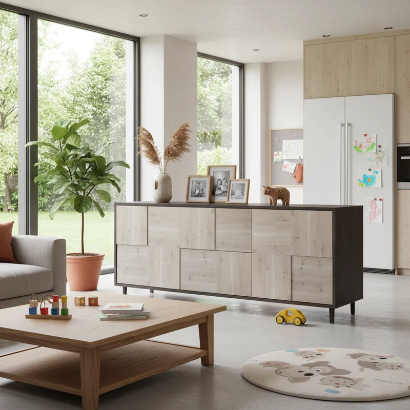 Sideboard "Mosaik" Eiche Rustikal - Schwarz/Weiß geölt 180cm