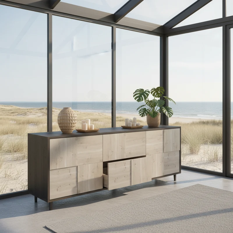 Sideboard "Mosaik" Eiche Rustikal - Schwarz/Weiß geölt 180cm