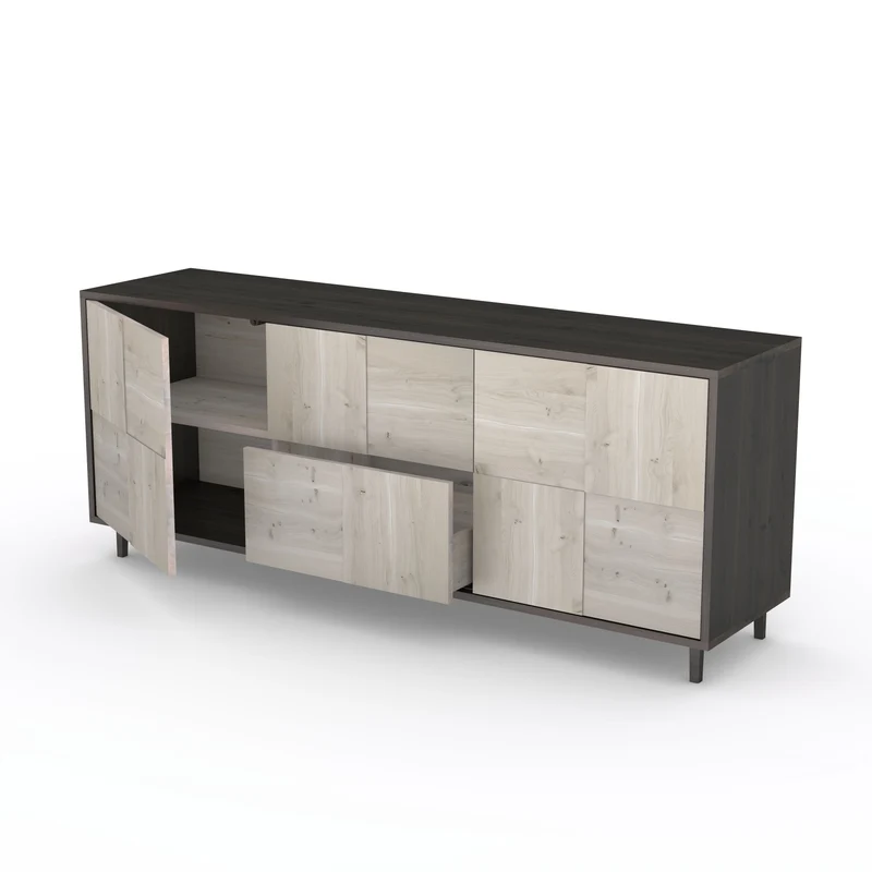 Sideboard "Mosaik" Eiche Rustikal - Schwarz/Weiß geölt 180cm