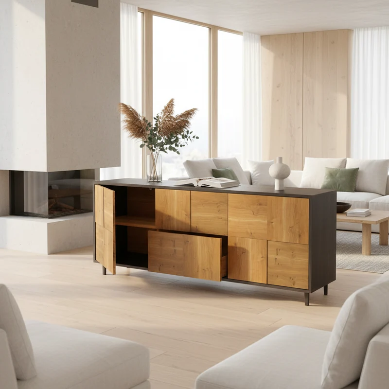 Sideboard "Mosaik" Eiche Rustikal - Natur/Schwarz geölt 180cm