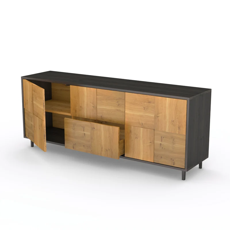 Sideboard "Mosaik" Eiche Rustikal - Natur/Schwarz geölt 180cm