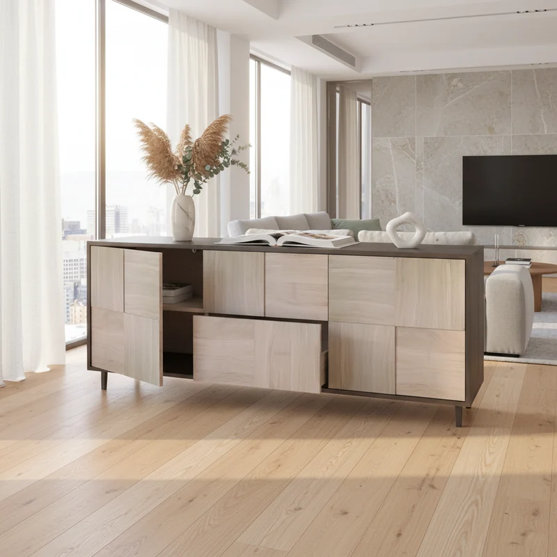 Sideboard "Mosaik" Eiche Premium - Schwarz/Weiß geölt 180cm