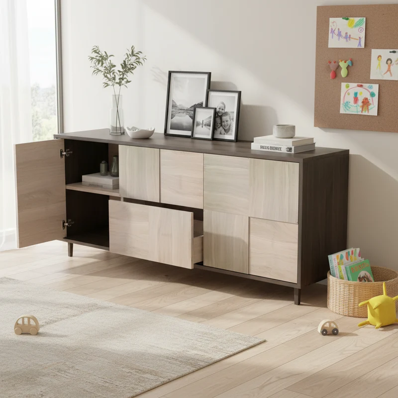 Sideboard "Mosaik" Eiche Premium - Schwarz/Weiß geölt 180cm