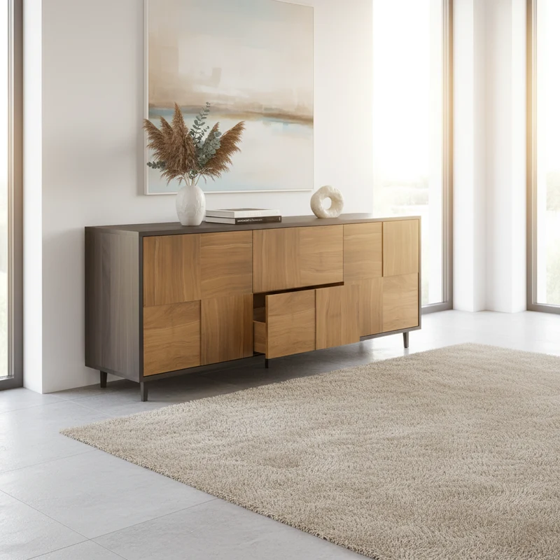 Sideboard "Mosaik" Eiche Premium - Natur/Schwarz geölt 180cm